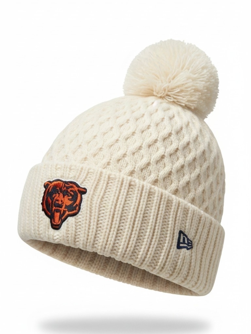 New Era Women's Cream Cable-Knit Pom Beanie Cap CHICAGO Bears NWT